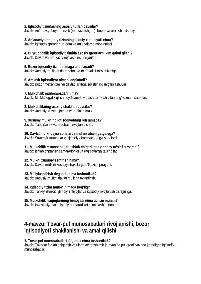 IQTISODIYOT NAZARIYASI fanidan 150 ta savollar javoblari bilan 3