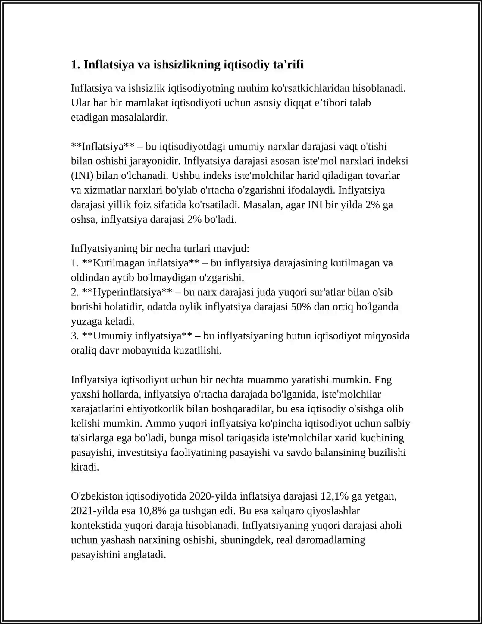 INFLYATSIYA VA ISHSIZLIK O‘RTASIDAGI BOG‘LIQLIK: NAZARIYA VA AMALIYOT 3