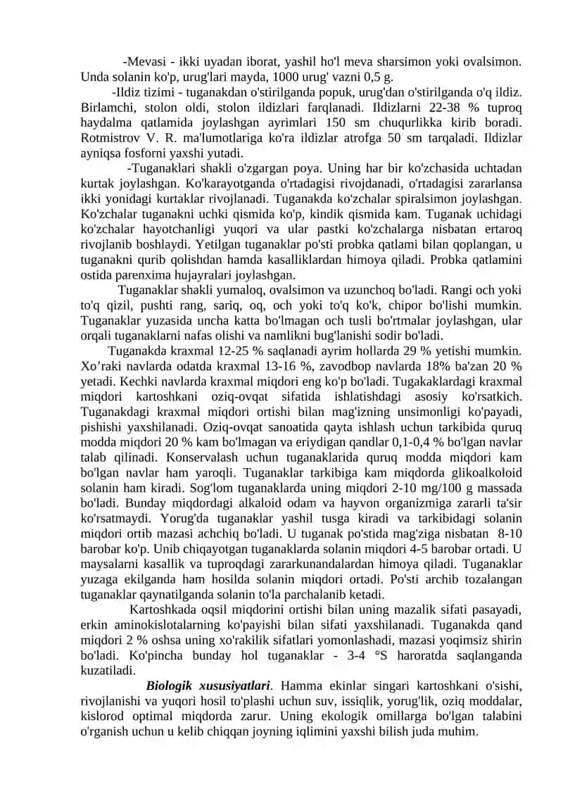 Tutganak mevali o’simliklar. Kartoshka o’simligi 3