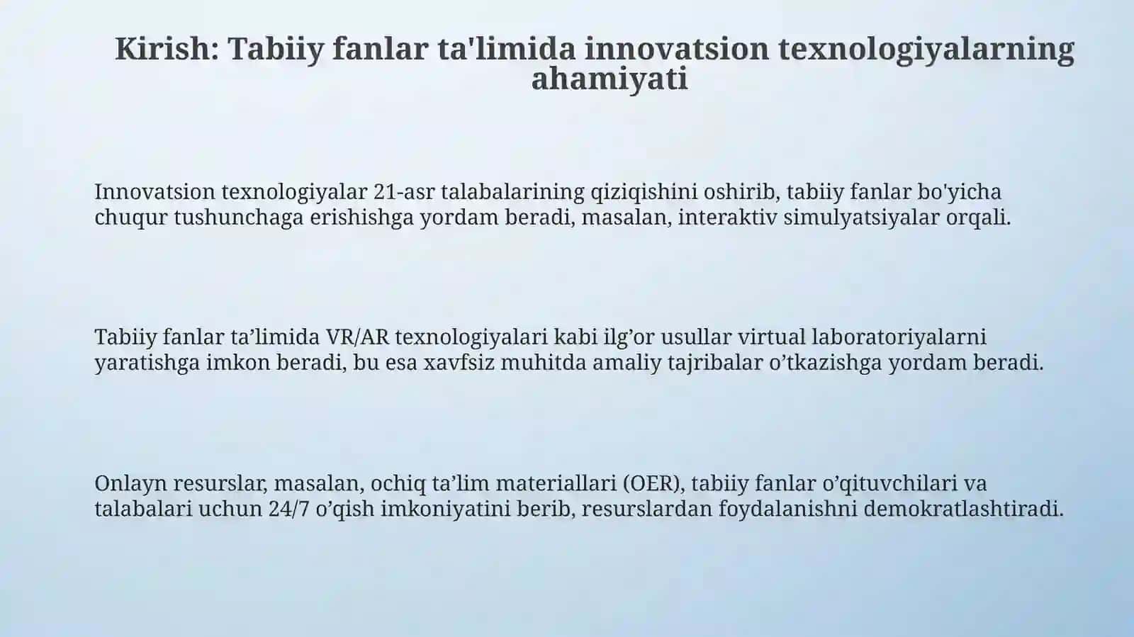 Tabiiy fanlarni nazariyasi va metodikasini o‘qitishda innovatsion ta’lim texnologiyalaridan foydalanish 3
