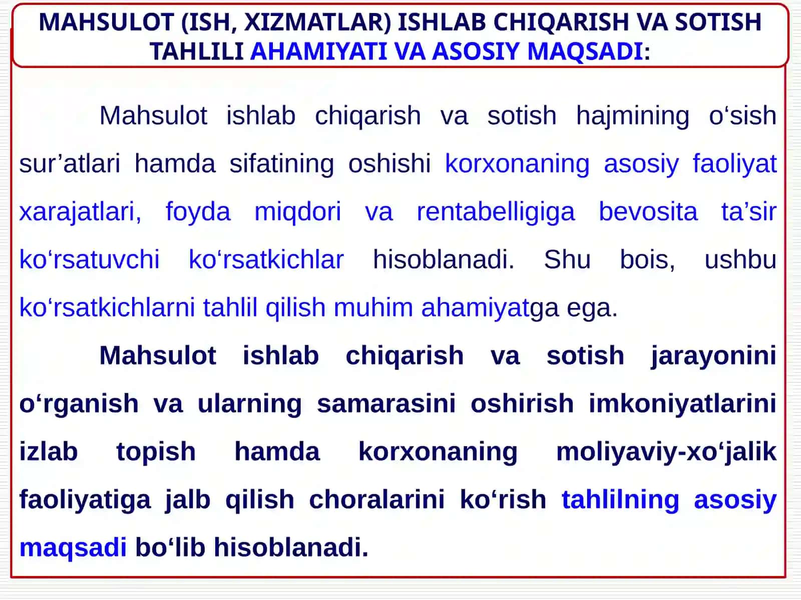 Mahsulot (ish, xizmatlar) ishlab chiqarish va sotish hajmi tahlili 3