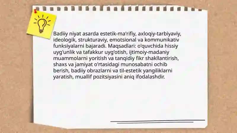 Badiiy niyatning asardagi funksiyalari va maqsadlari 3