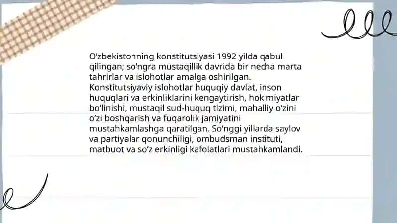 Oʻzbekistonda demokratik, fuqorolik jamiyati asoslarining shakllanishi, amalga oshirilgan siyosiy islohotlar 3