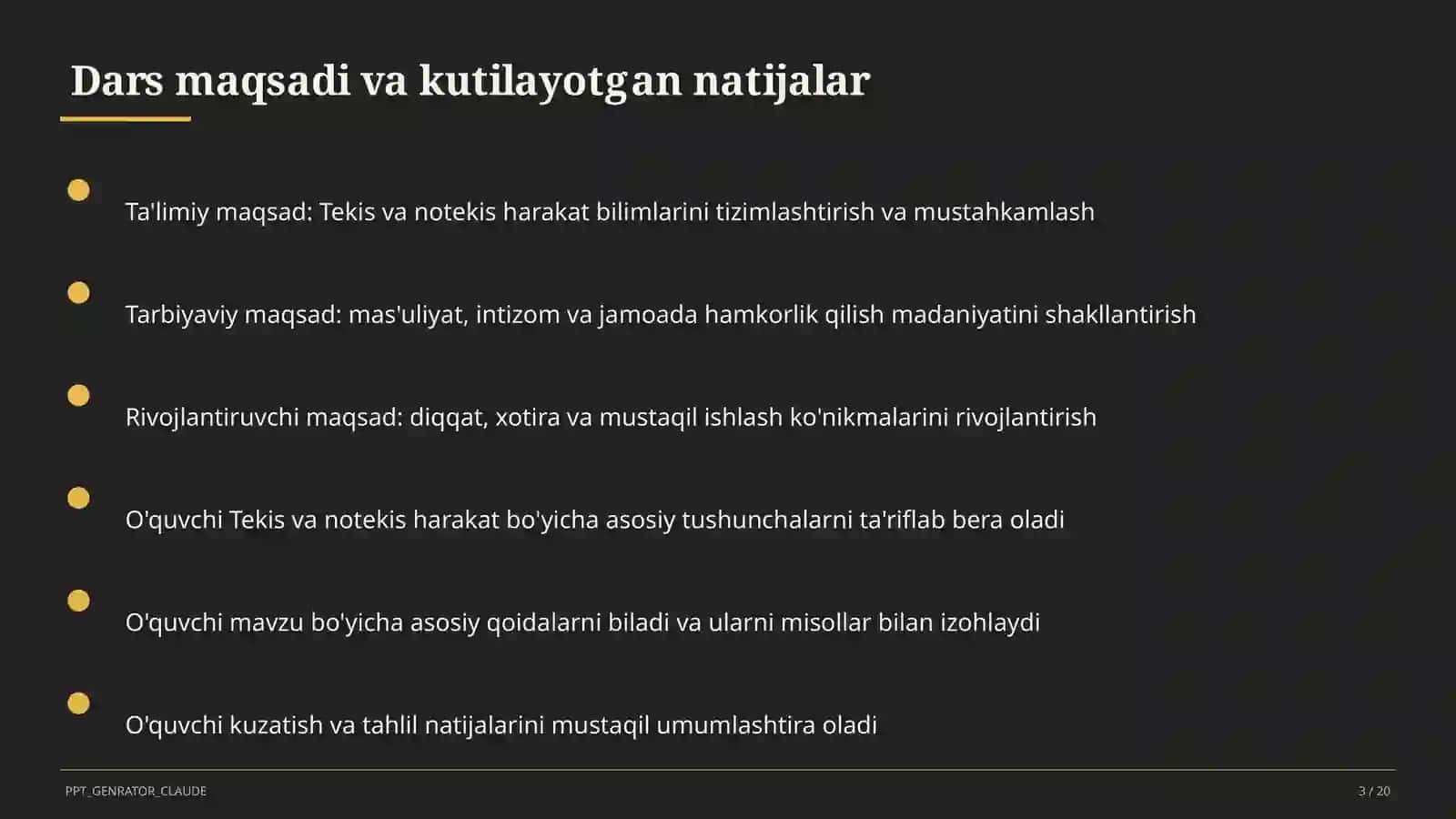 Tekis va notekis harakat (7-sinf) Fizika (6–11) 3