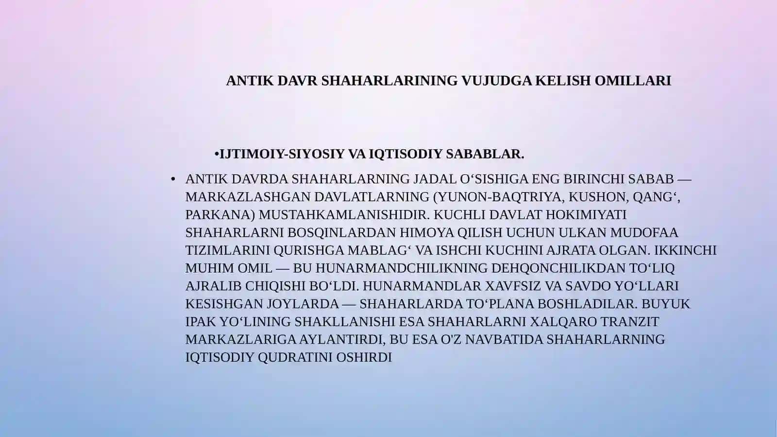 O‘RTA OSIYODA ANTIK DAVR SHAHARLARINING SHAKLLANISHI VA ME’MORCHILIK XUSUSIYATLARI 3