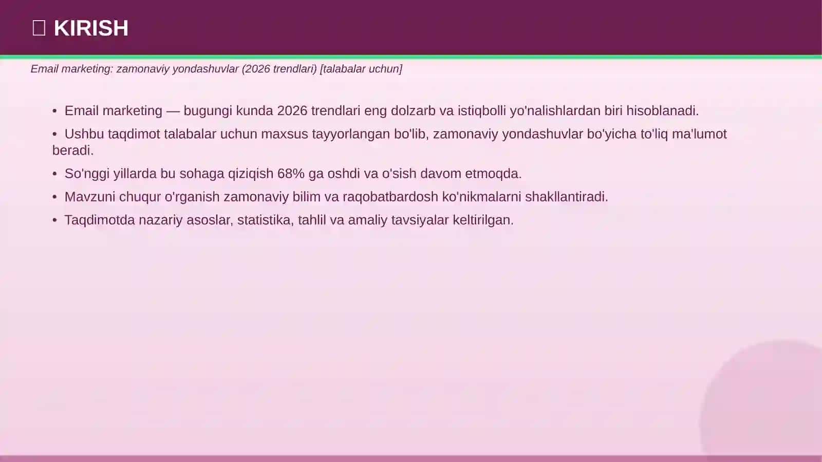 Email marketing: zamonaviy yondashuvlar (2026 trendlari) [talabalar uchun] 3