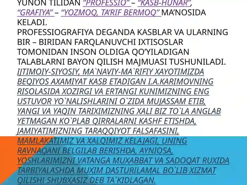 Professiografiya tamyoillari. Professiografik tadqiqotlar. Psixogramma 3