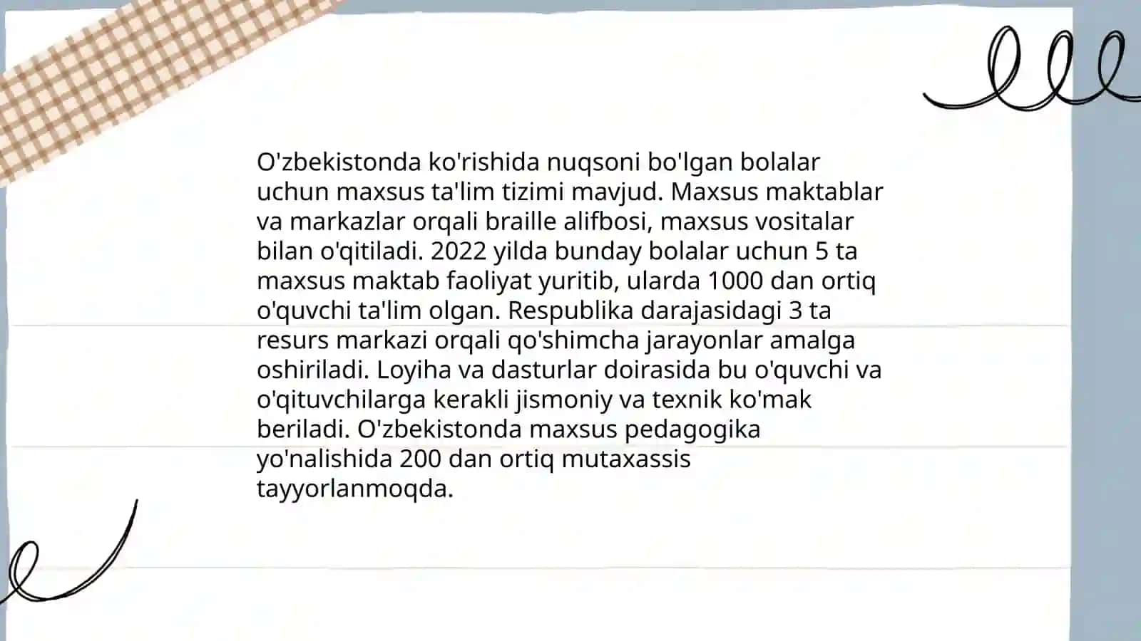 Kõrishida nuqsoni bõlgan bolalar uchun ta'lim tizimi 3