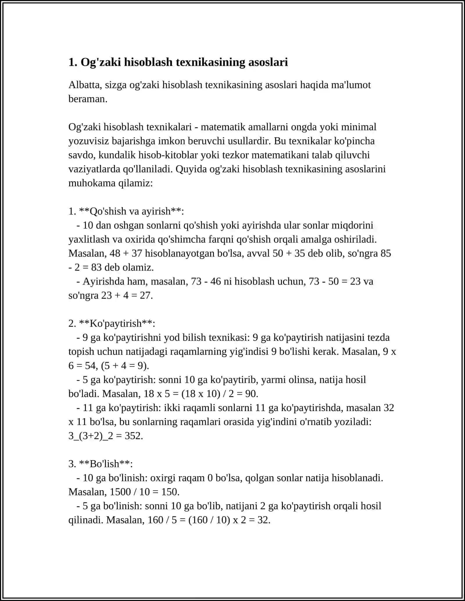 YUZLIK MAVZUSIDA OG'ZAKI VA YOZMA HISOBLASH METODIKASI. OG'ZAKI HISOBLASH TEXNOLOGIYALARI 3