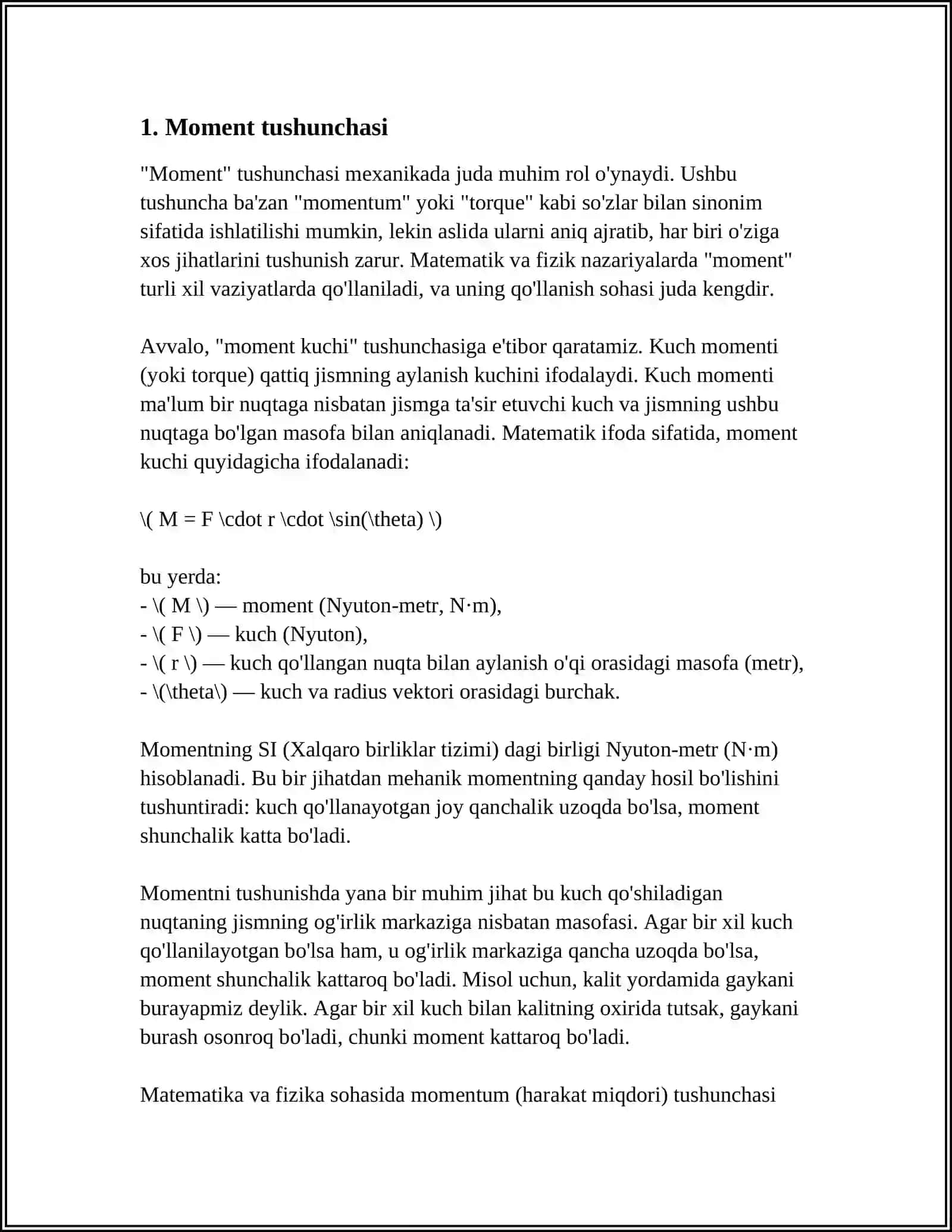 YUQORI TARTIBLI BOSHLANG‘ICH MOMENTLARNI QUYI TARTIBLI MOMENTLAR ORQALI IFODALASH 3