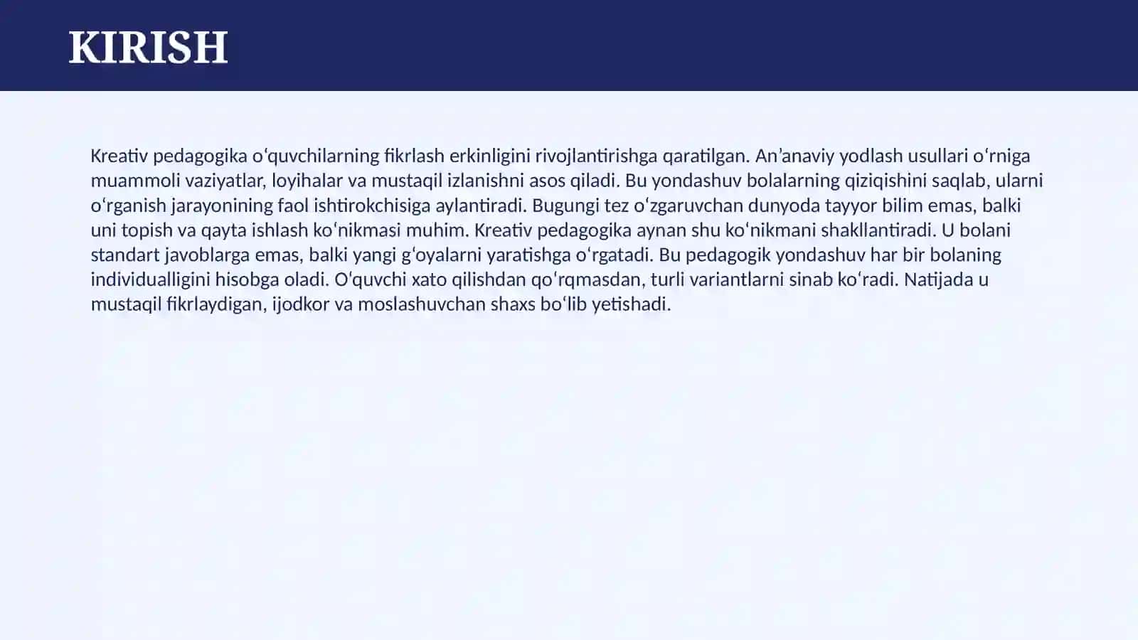 KREATIV PEDAGOGIKANING MAZMUNI 3