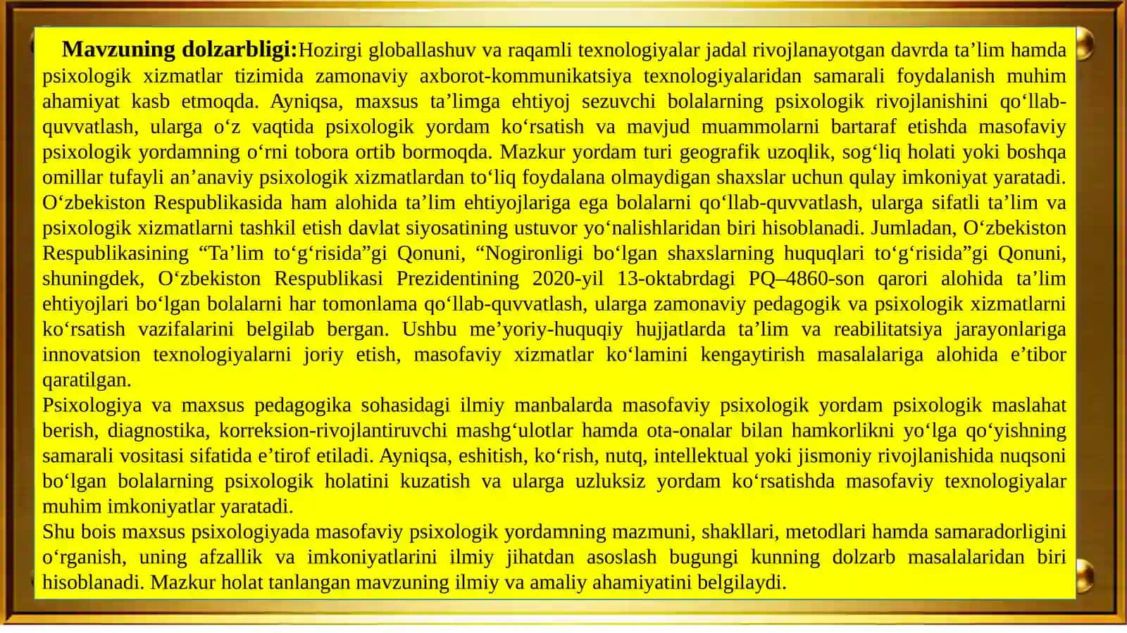 MAXSUS PSIXOLOGIYADA MASOFAVIY PSIXOLOGIK YORDAM 3