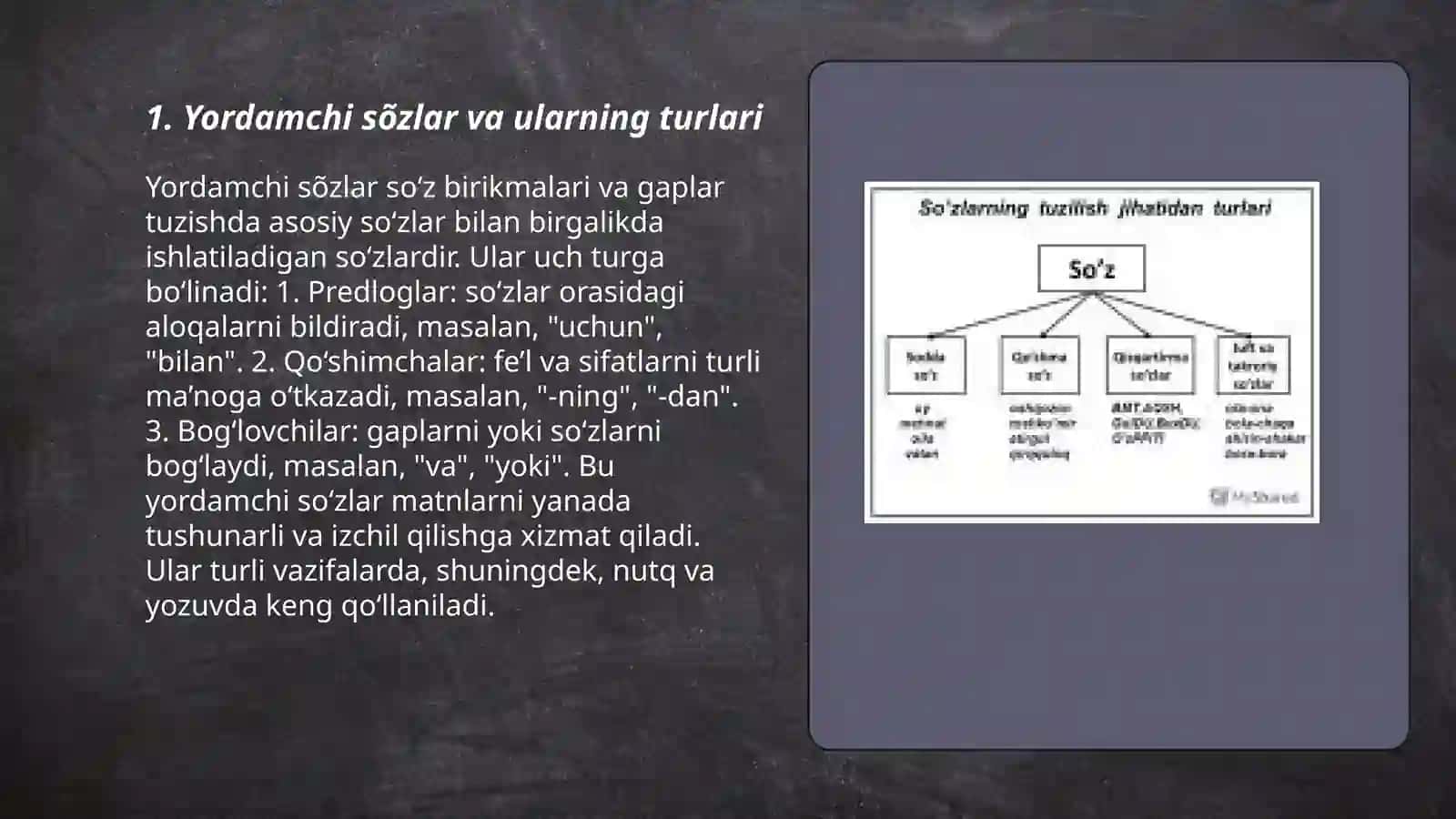 Yordamchi sõzlarning grammatik ma’nosi Va uning gapdagi õrni 3
