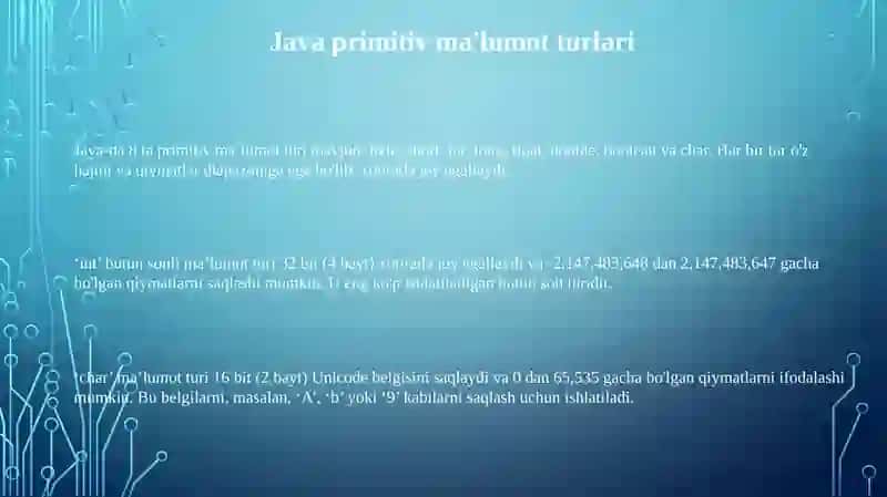 Java-ning primitiv ma'lumot turlari va operatorlari 3