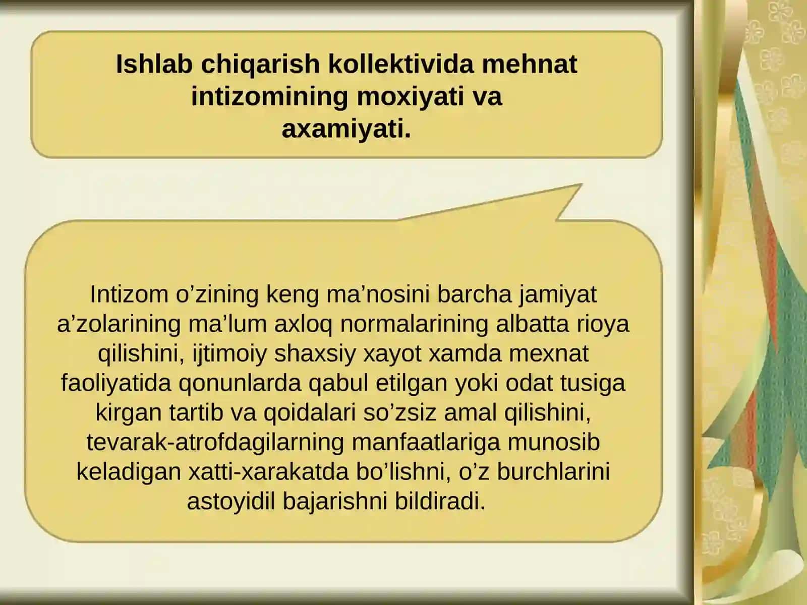 Mehnat intizomi va unimustaxkamlash yo'llari 3