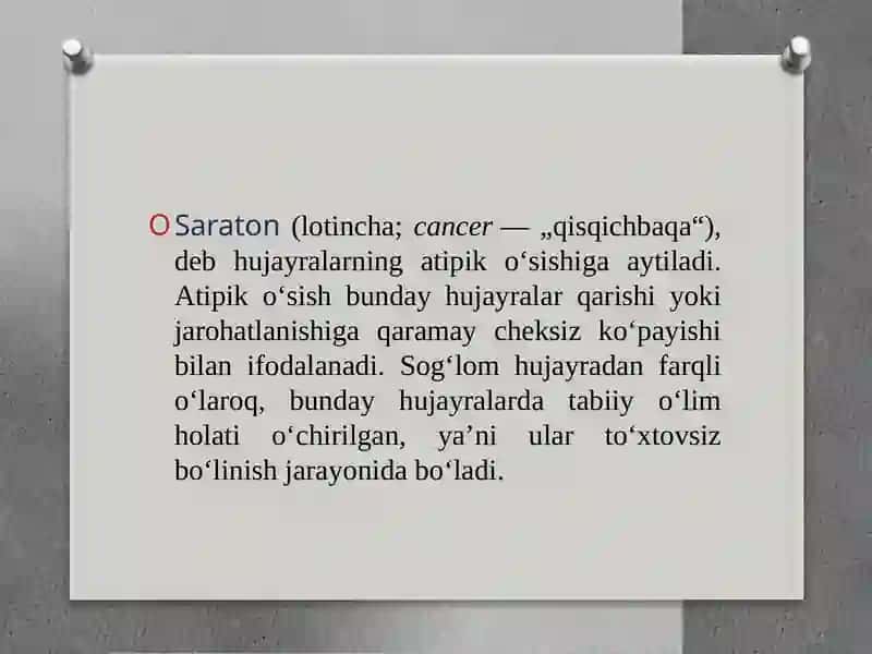 Saraton kasalliklari haqida 3