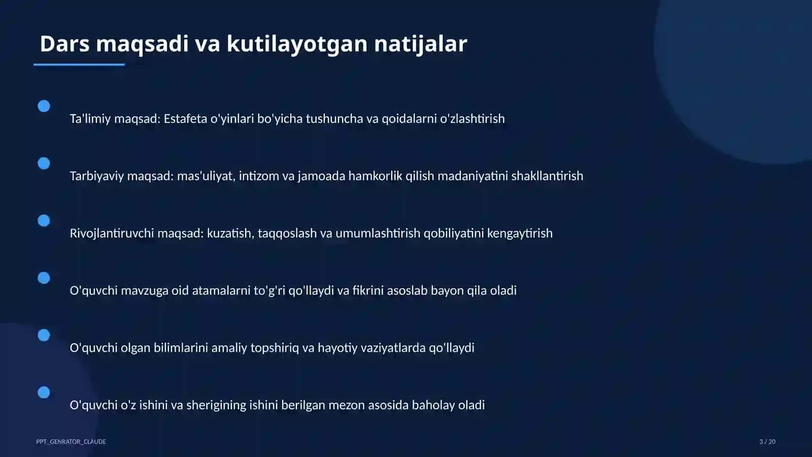 Estafeta o'yinlari (3-sinf) 3