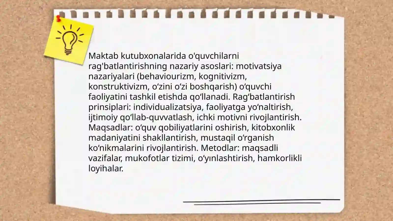 Maktab kutubxona o'quvchilarini rag'banlantirish dinamikasini tuzish va interaktiv metodlarni belgilash 3