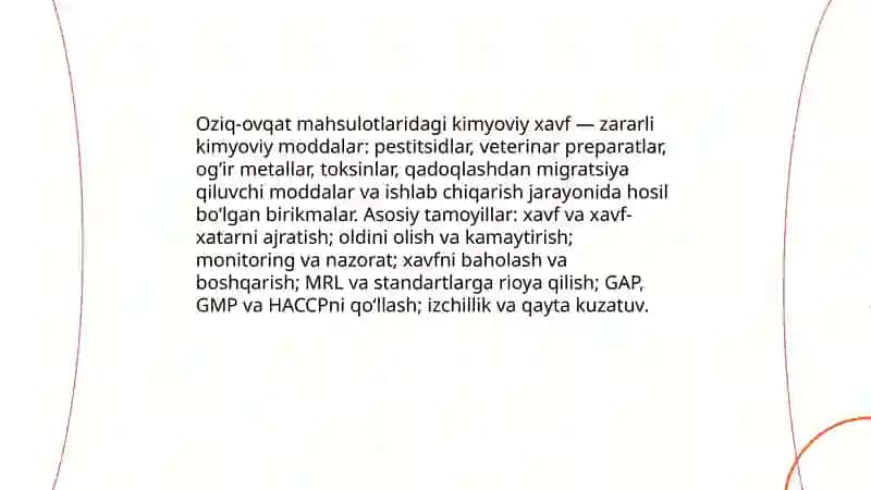Oziq ovqat mahsulotlarining kimyoviy xavfsizligi 3