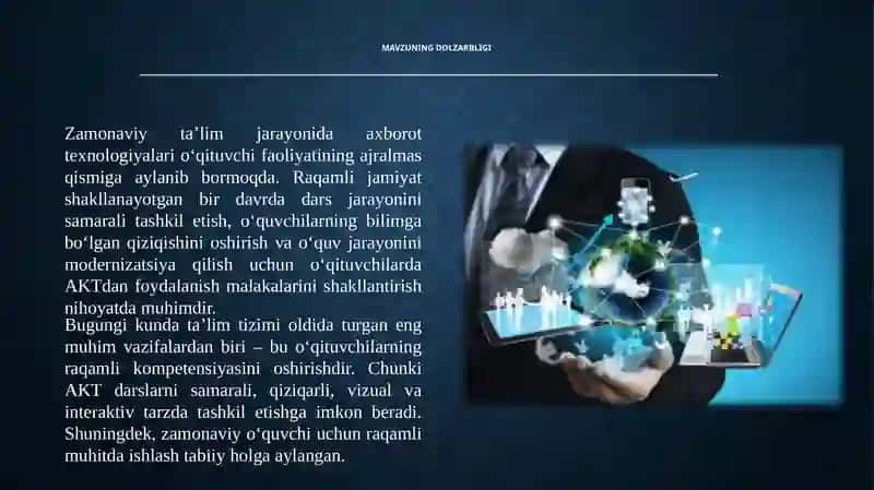 O‘qituvchilarda zamonaviy axborot texnologiyalari imkoniyatlaridan foydalanish malakalarini shakllantirish 3