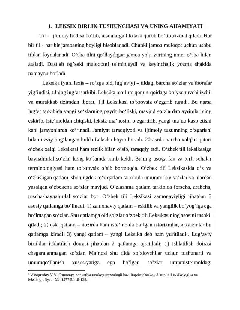 Leksik birliklar turlari: so‘zlar, frazeologizmlar, terminlar va idiomalar kurs ishi 3