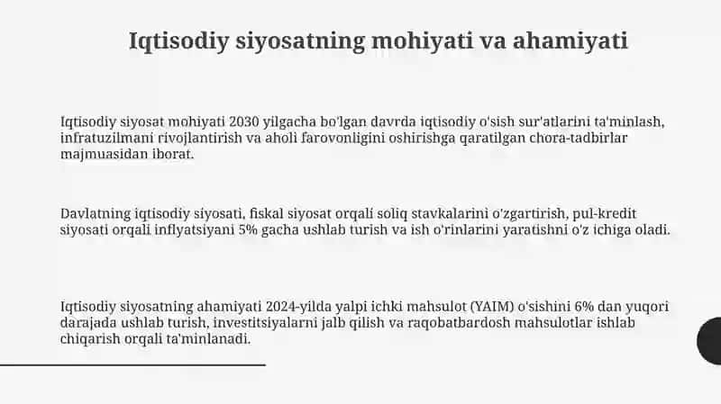 Iqtisodiy siyosatning mohiyati, shakllari va asosiy ko‘rsatkichlari, tahdidlar 3