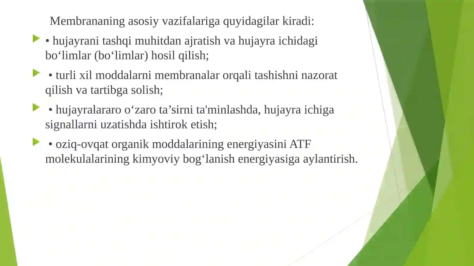 Biologikmembranalar. Biologik oksidlanish 3