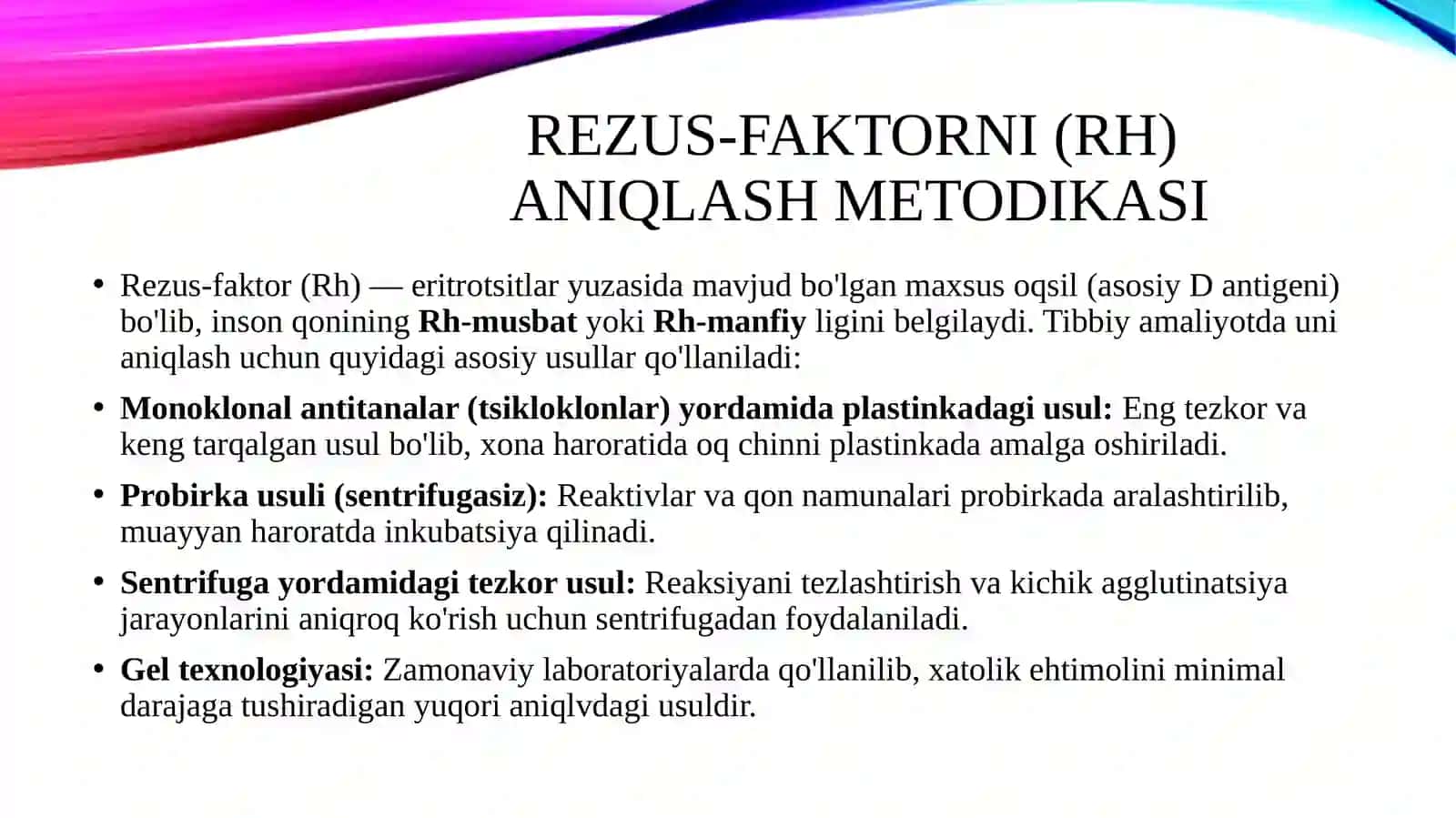 Rezus-faktorni (Rh) aniqlash metodikasi. Qon quyishdagi ekspress-diagnostika 3