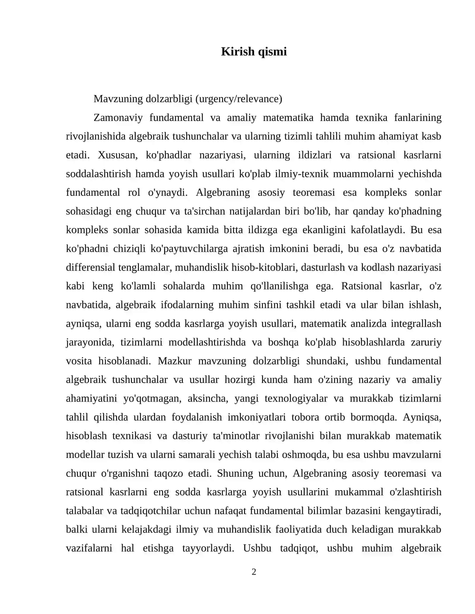 Algebraning asosiy teoremasi. Ratsional kasrlar va ularni eng sodda kasrlarga yoyish. 3