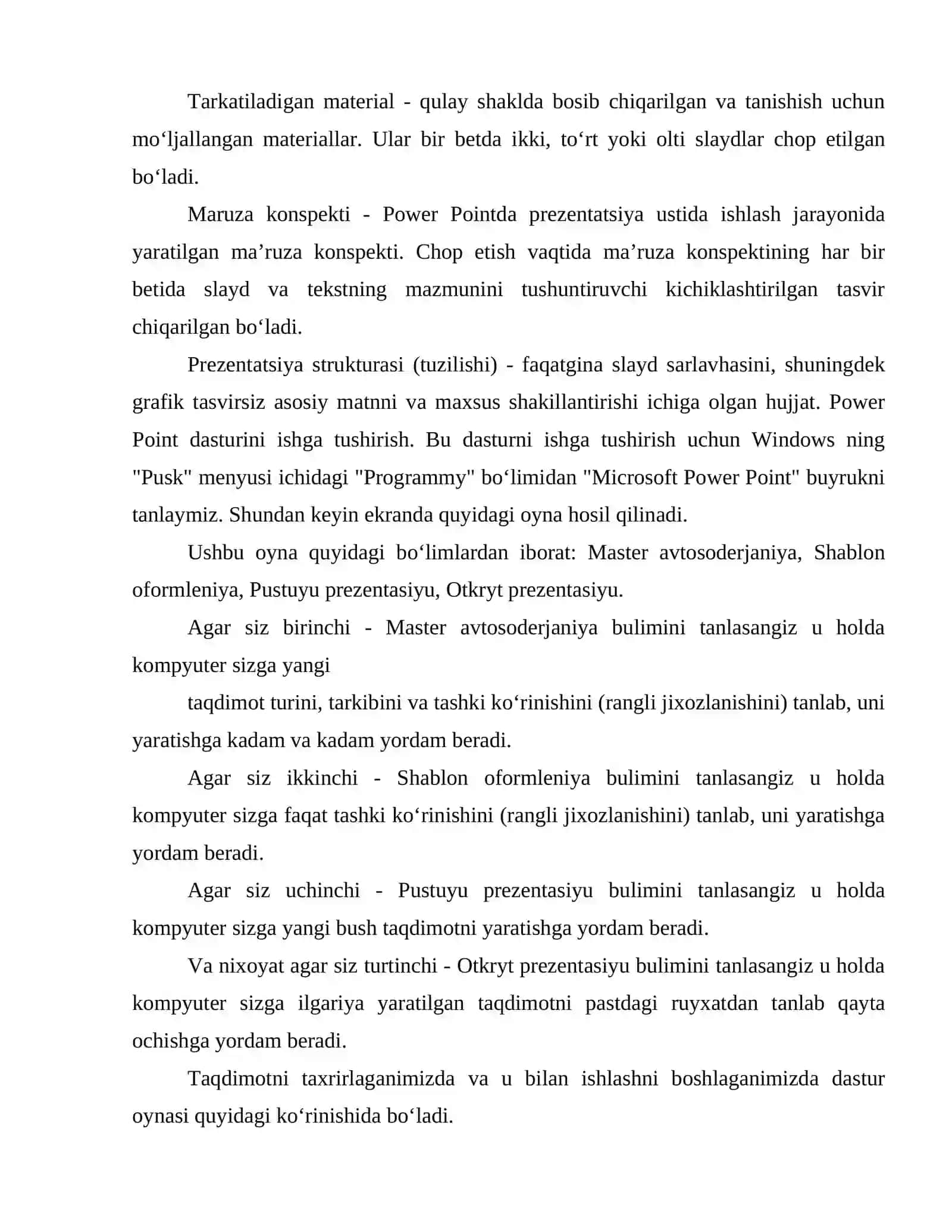 Kompyuter taqdimotlari. Microsoft Power Point dasturi. Oynasi va uning tuzilishi 3