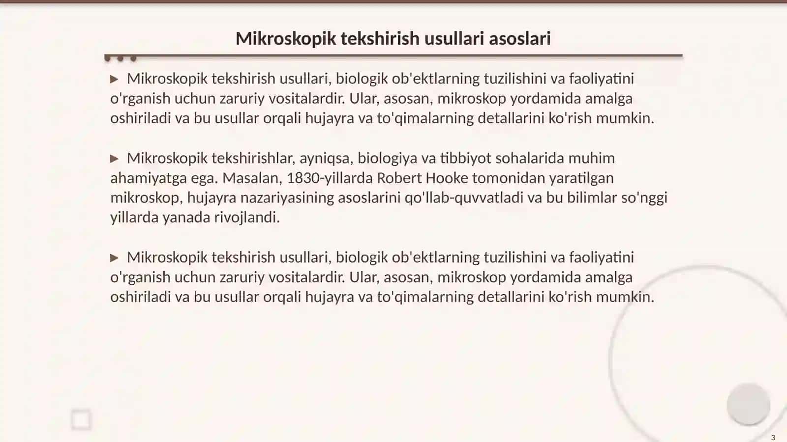 Mikroskopik a va embriologiyaning tekshirish usullari va mikroskop texnologiyasi bilan tanishish uning afzalliklari 3