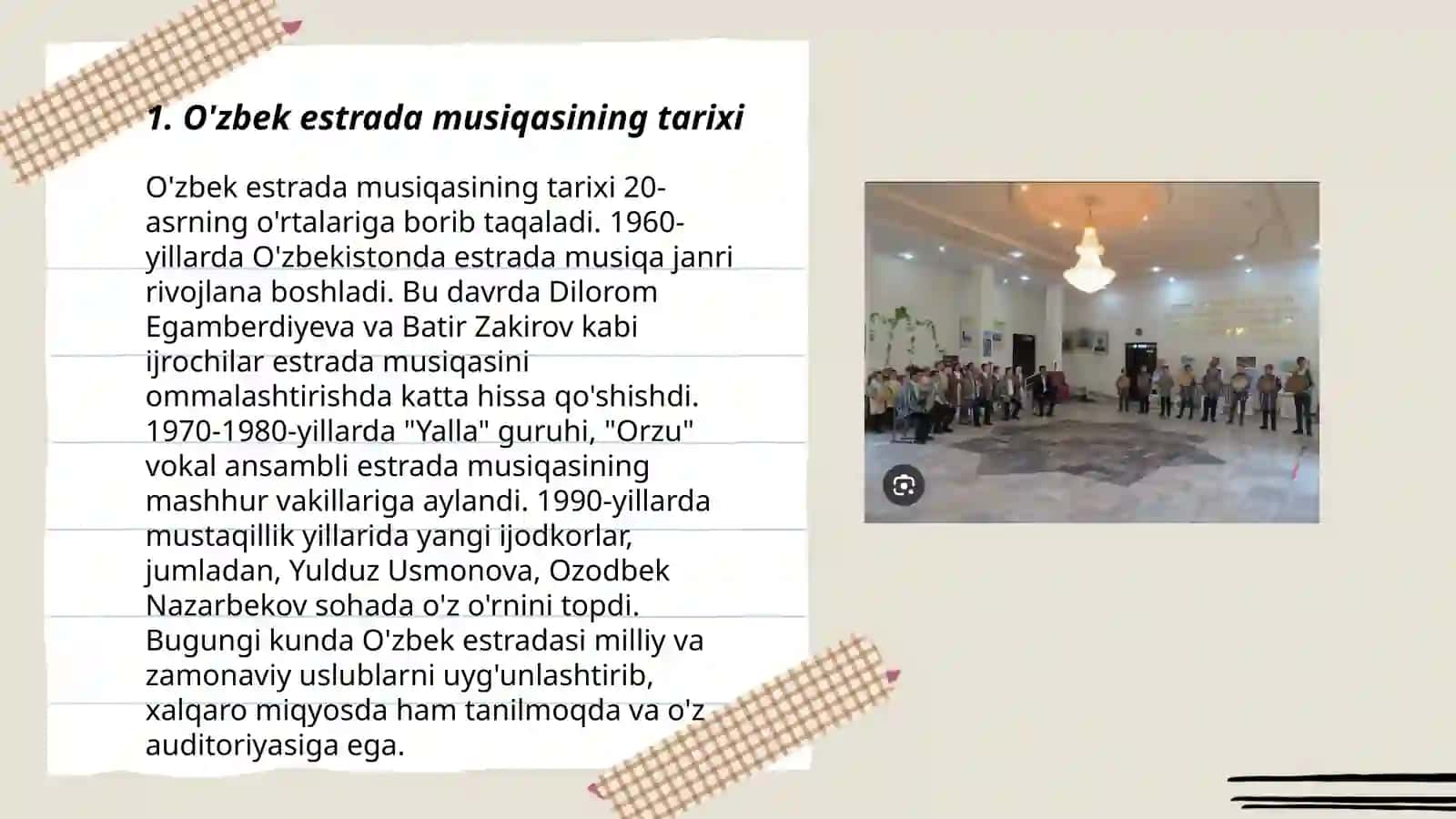 O'zbek zamonaviy musiqasi. ESTRADA musiqasining rivojlanishi va bolalar musiqasiga ta 'siri 3