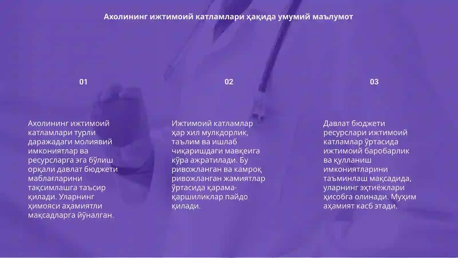 Ахолининг ижтимоий катлами ортасида Давлат бюджети ресурсларининг таксимланиши 3