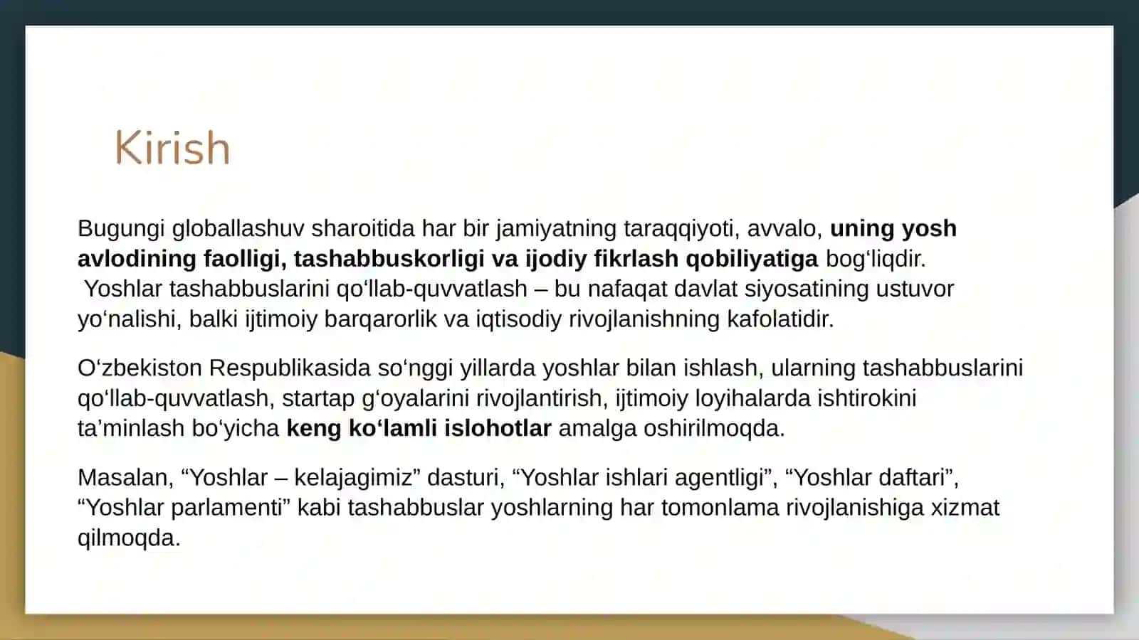 Yoshlar tashabbuslarini qo‘llab-quvvatlash va ularga ko‘maklashish 3