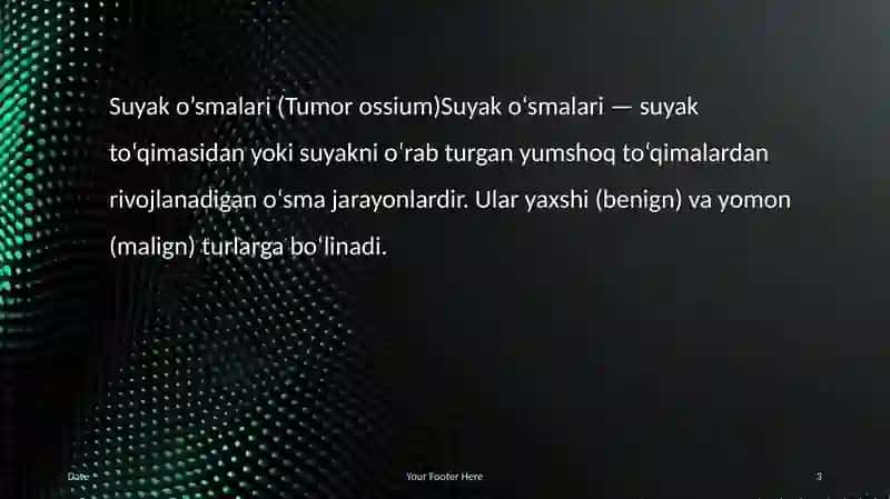 Suyak o'smalari. Artrozlar va artritlar. Bo'g'im o'smalari. Yumshoq To'qimalar o'smalari 3