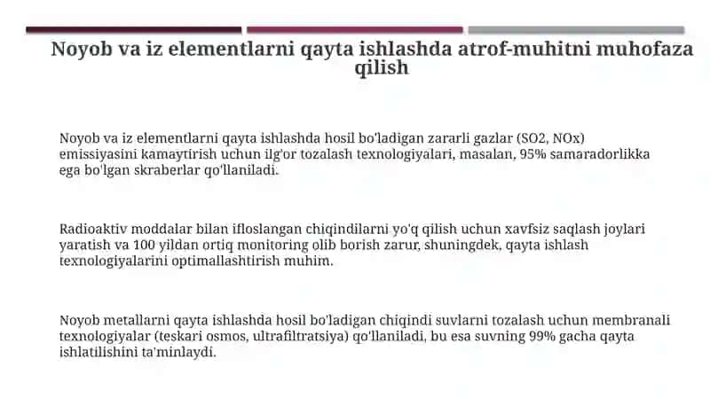 Noyob va iz elementlarini qayta ishlash texnologiyasi 3