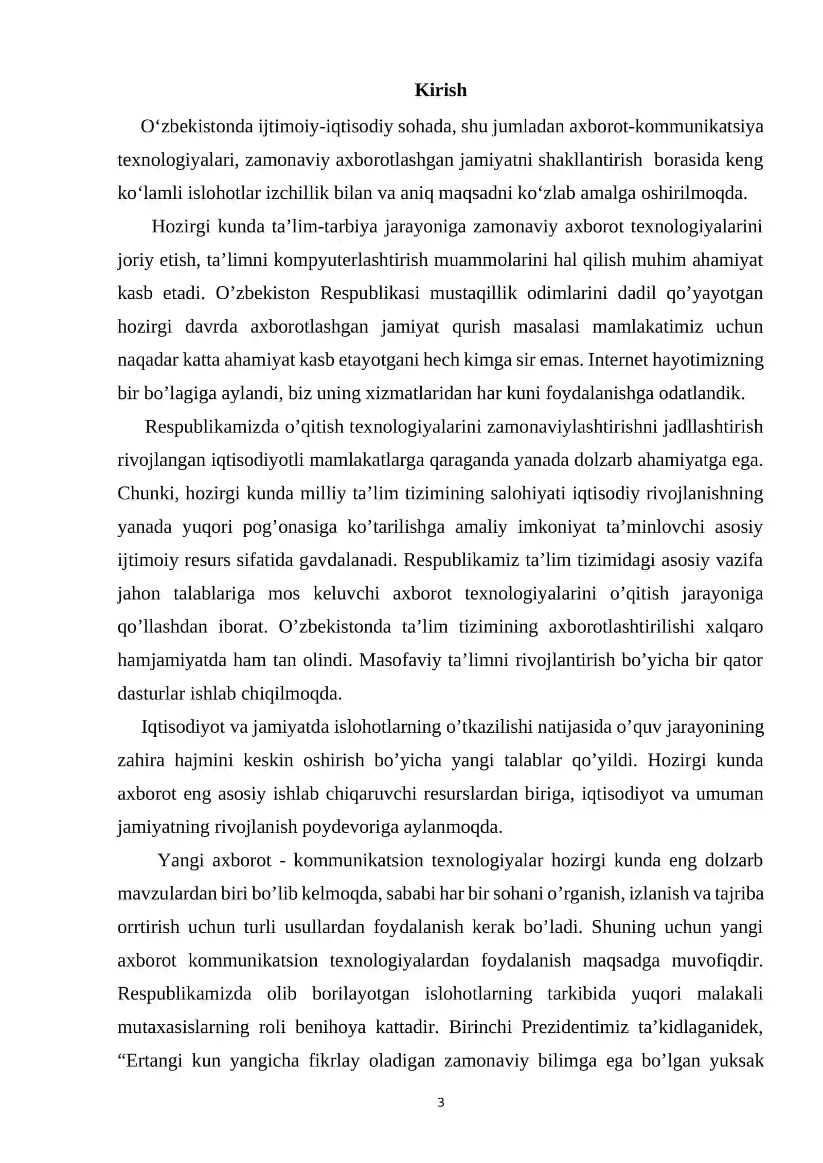 Algoritmlar mavzusini o’qitish metodikasi. Kurs ishi 3