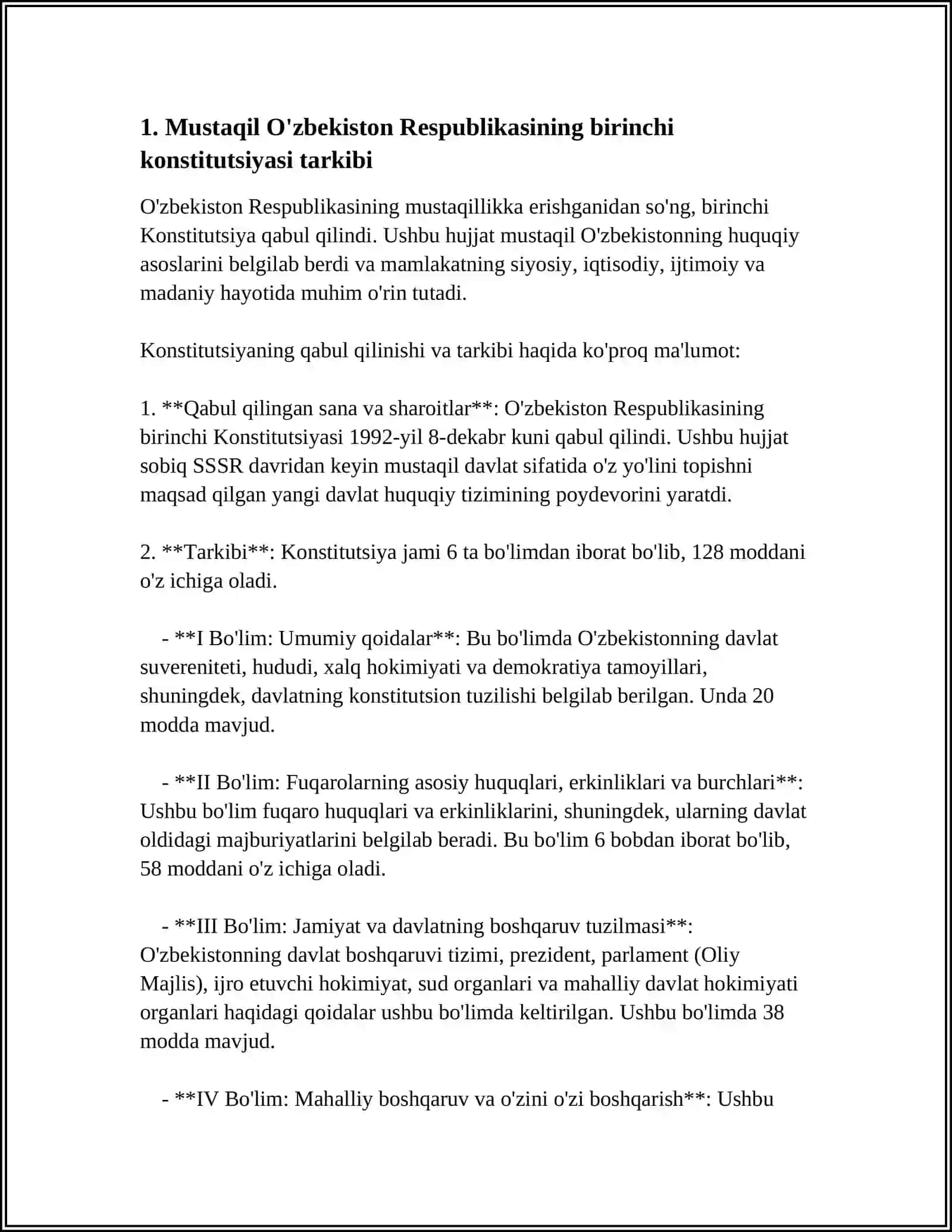 MUSTAQIL O'ZBEKISTON RESPUBLIKASI BIRINCHI KONSTITUTSIYASI VA UNINGO'ZIGA XOS JIHATLARI 3