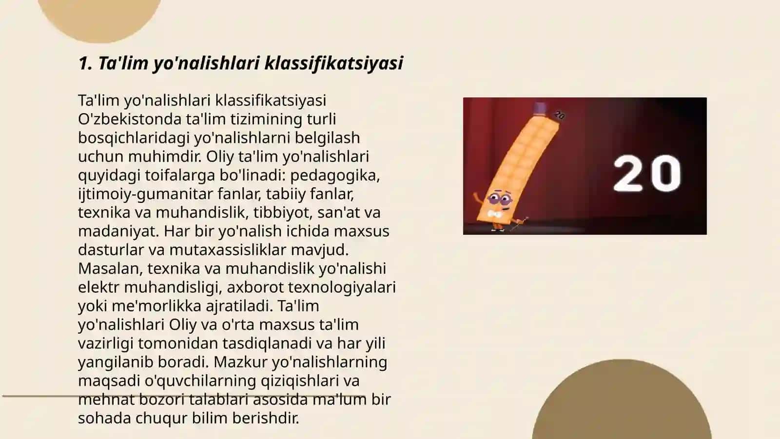 O‘Z DSt 3557:Oliy ta’limning davlat ta’lim standarti. Oliy ta’lim yo’nalishlari va mutaxassisliklari klassifikatori” 3
