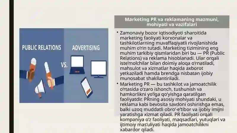 Marketing PR va reklama. Axborot boshqarish, yangiliklarni yaratish mexanizmi. 3