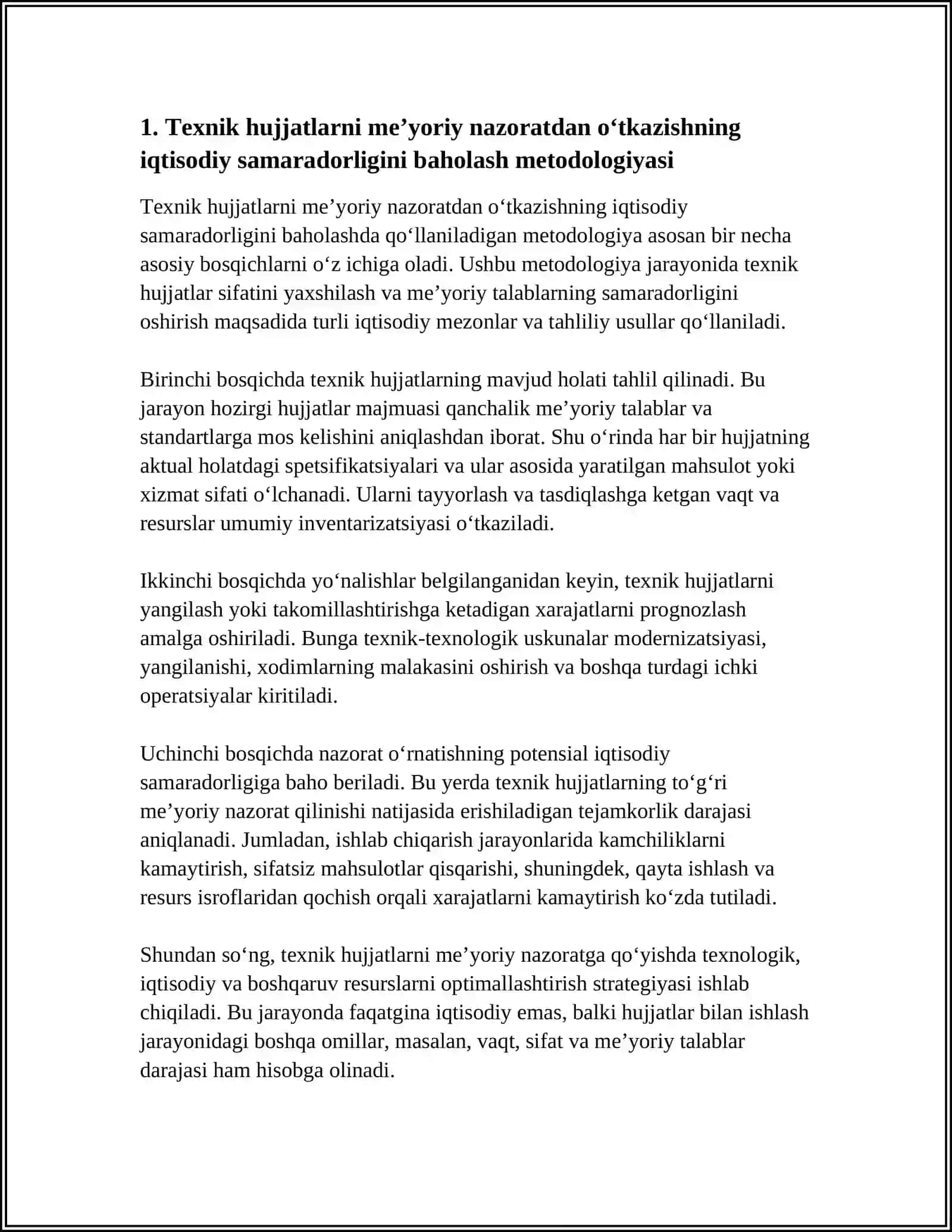 TEXNIK HUJJATLARNI ME’YORIY NAZORATDAN O‘TKAZISHNING IQTISODIY SAMARADORLIGI 3