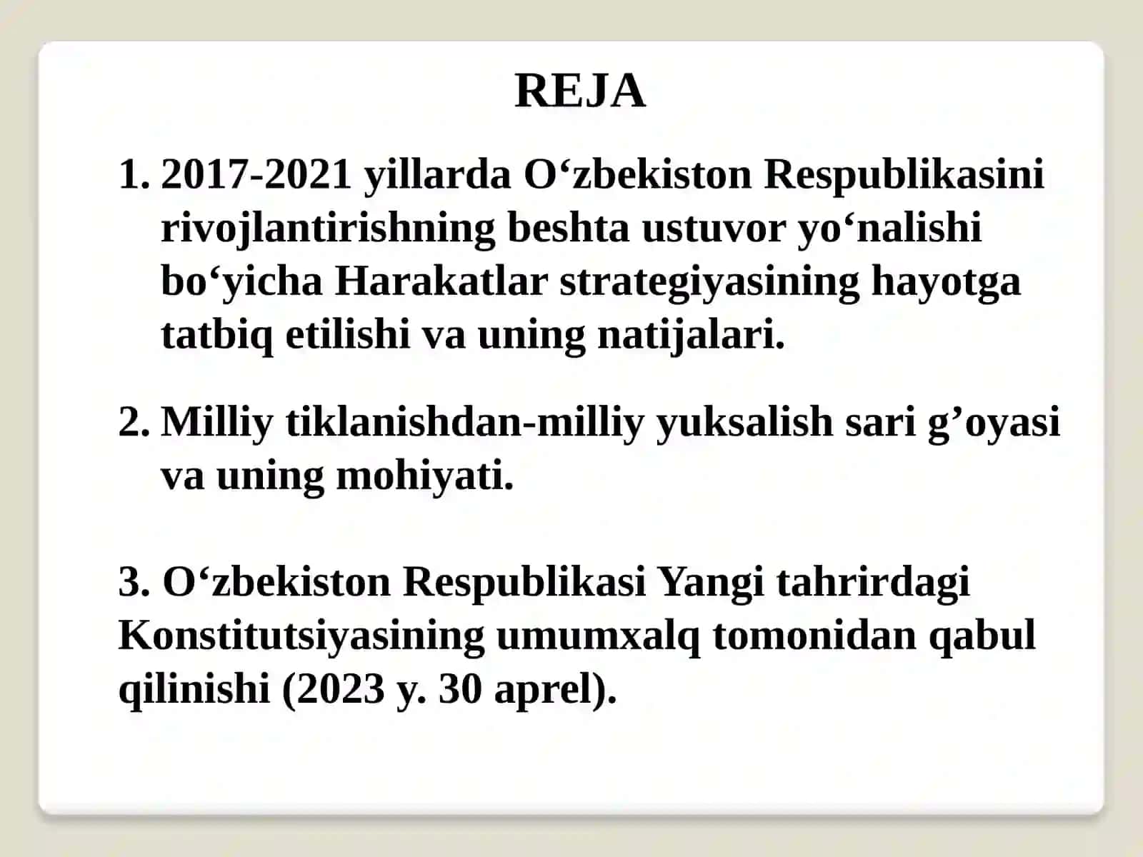 O‘zbekistonning eng yangi tarixi fanidan tayyorlagan slayd ishlamasi 3