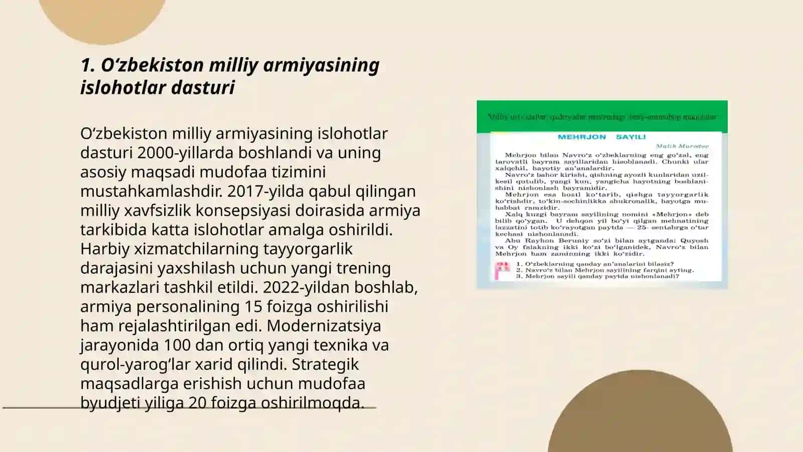 Oʻzbekiston milliy armiyasining mustahkamlanishi va islohotlar 3