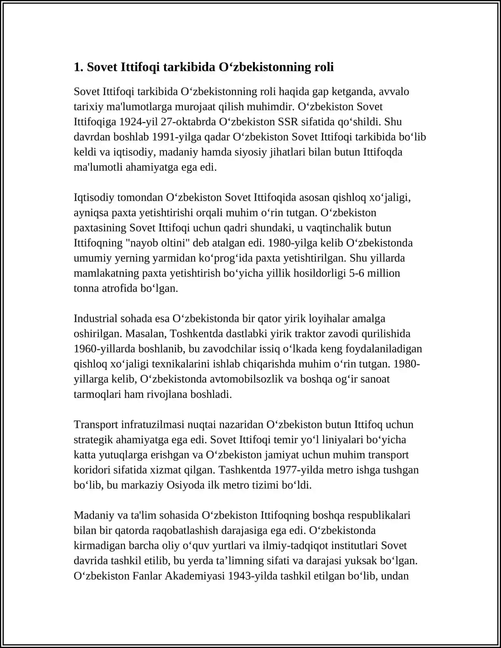 SAVET HUKUMRONLIGI DAVRIDA O‘ZBEKISTONNING MARKAZGA IJTIMOIY-SIYOSIY VA IQTISODIY QARAMLIGI VA UNING OQIBATLARI 3