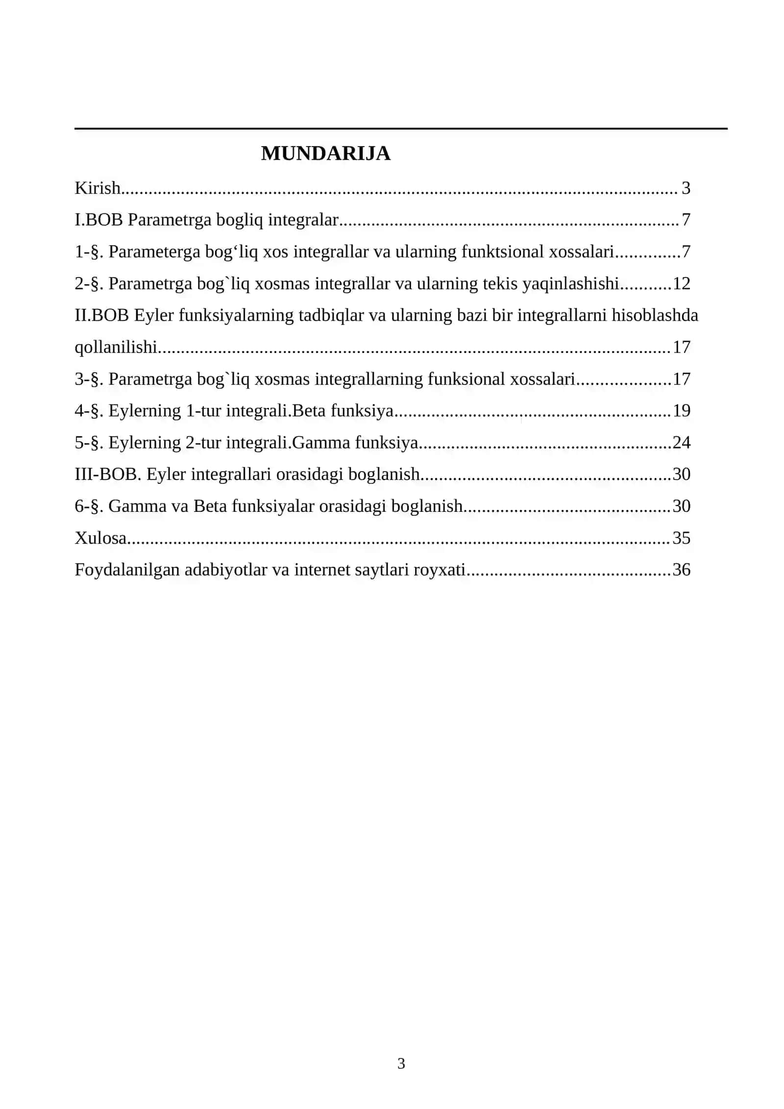 Eyler integrallari va ularning ba'zi bir integrallarini hisoblashda qo'llanilishi 3