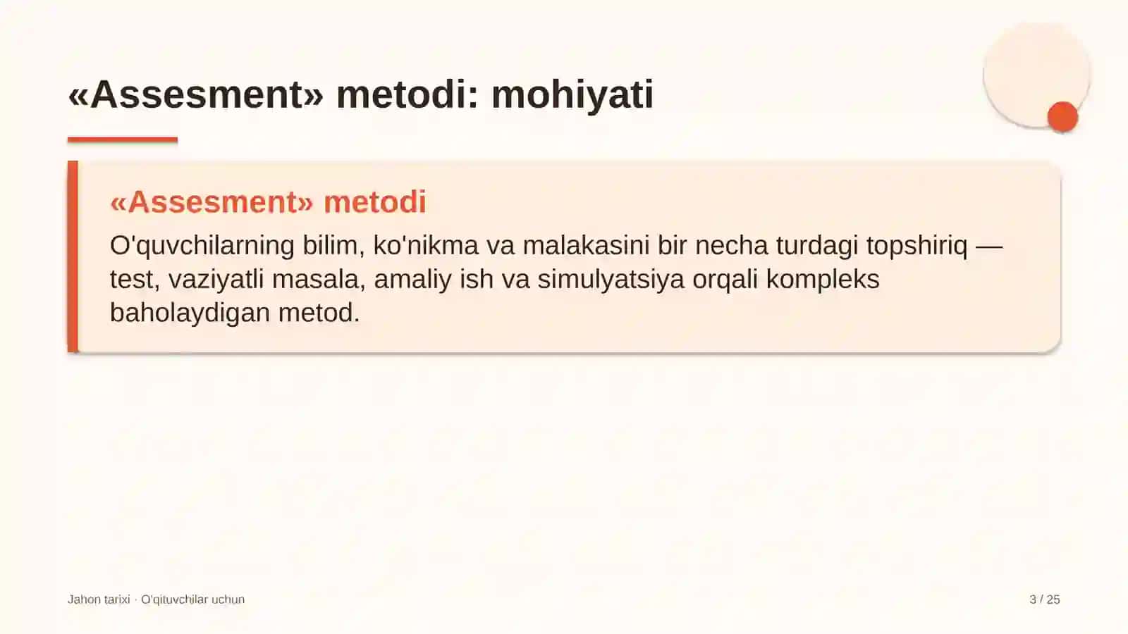 jahon tarixi darslarida assesment metodidan foydalanish 2439 3
