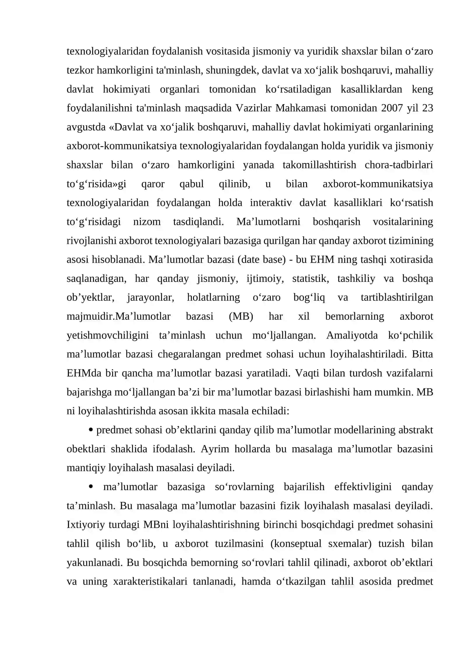 "Shifoxona" ma’lumotlar bazasi kurs ishi 3
