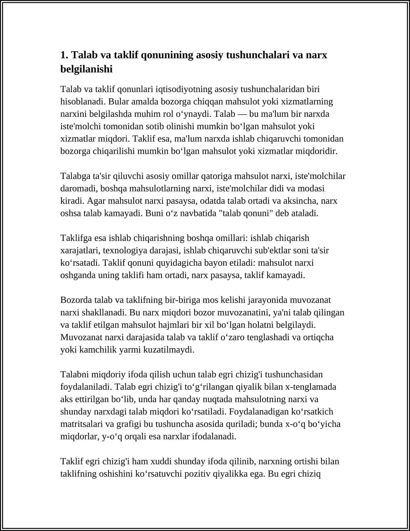 TALAB VA TAKLIF QONUNIGA KO‘RA NARX BELGILASH 3