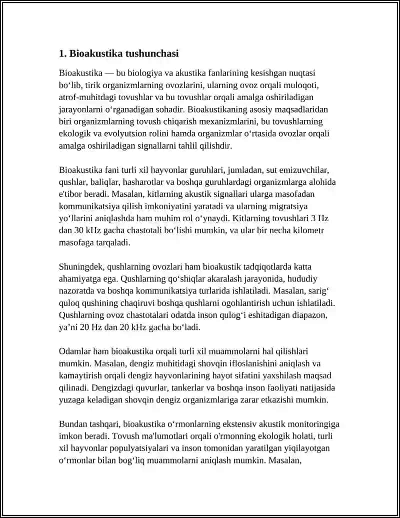 BIOAKUSTIKA FANI TO‘G‘RISIDA TUSHUNCHA. AKUSTIK TA’SUROTLAR, TOVUSH CHIQARADIGAN HAYVONLAR 3