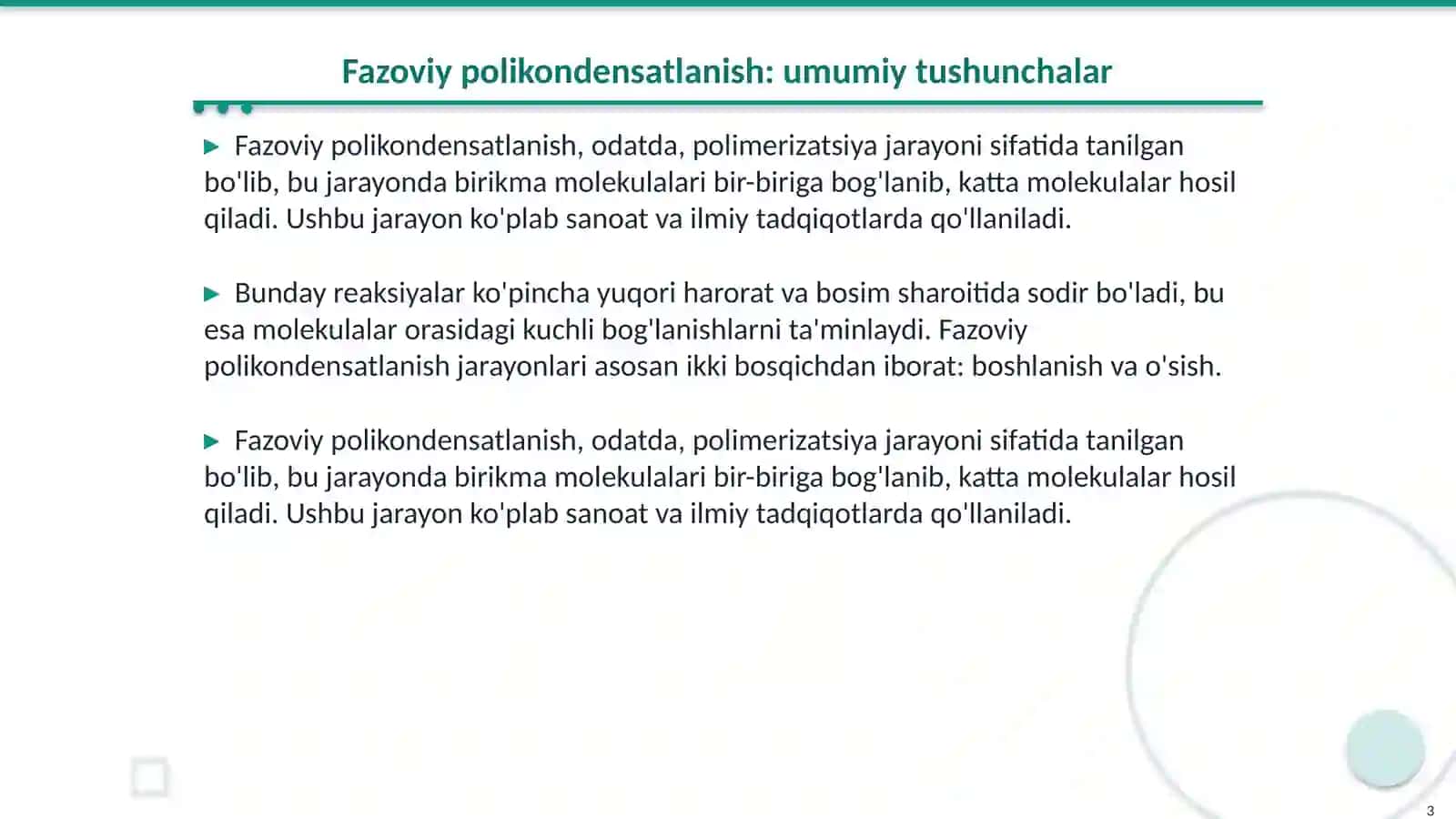 Fazoviy polikondensatlanish reaktsiyalari:usullari mexanizmlari va ahamiyati 3